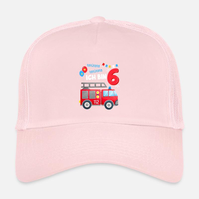 Ich bin 6 Feuerwehr Geburtstag 6 Junge - Kinder Trucker-Cap - Hellrosa