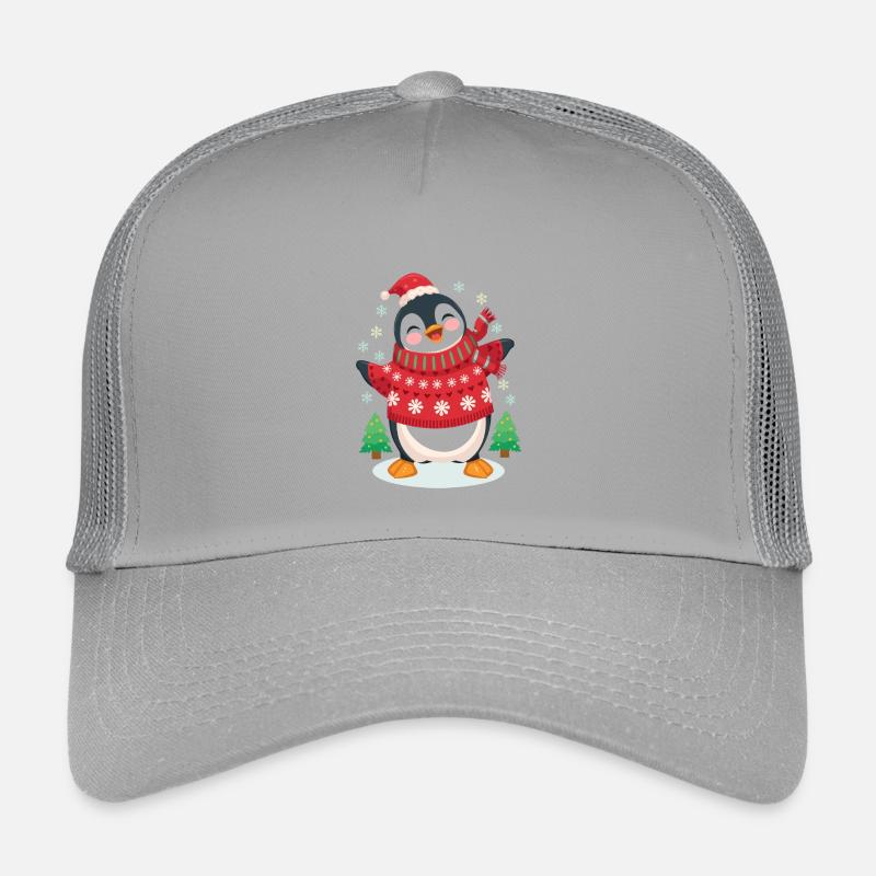 Festlicher Pinguin in rotem Strick Kinder Trucker-Cap