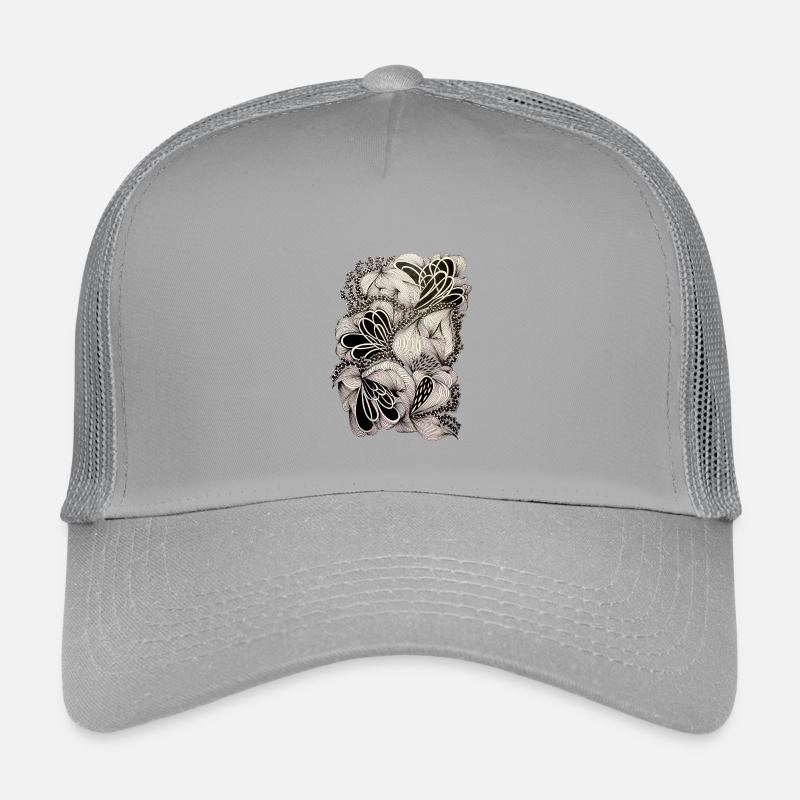 Black and White Floral Doodle Pattern Kids’ Trucker Cap