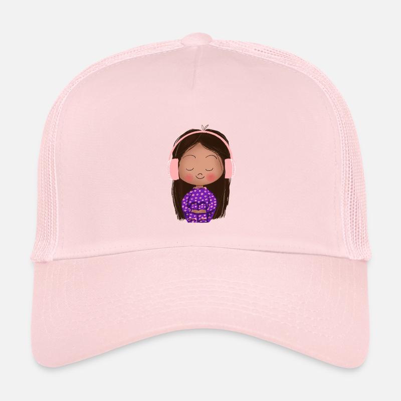Zuhörendes Mädchen mit pinken Kopfhörern - Kinder Trucker-Cap - Hellrosa
