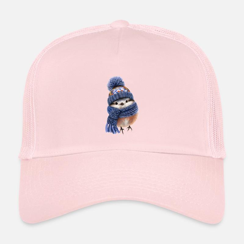 Oiseau d’hiver avec écharpe - Casquette trucker enfant - rose pâle