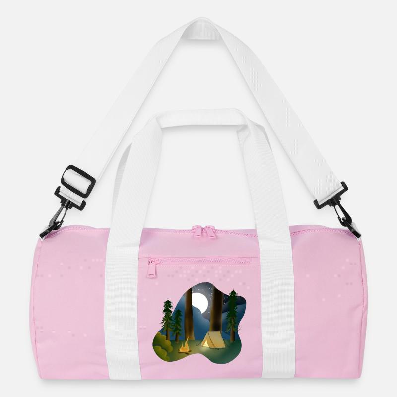Moonlit night in forest camping - Recycled Duffel Bag - pink/white