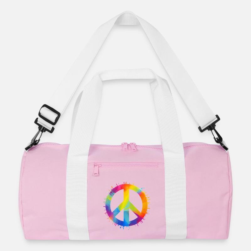 Regenbogen Peace - Recycelte Duffel Bag - Rosa/Weiß