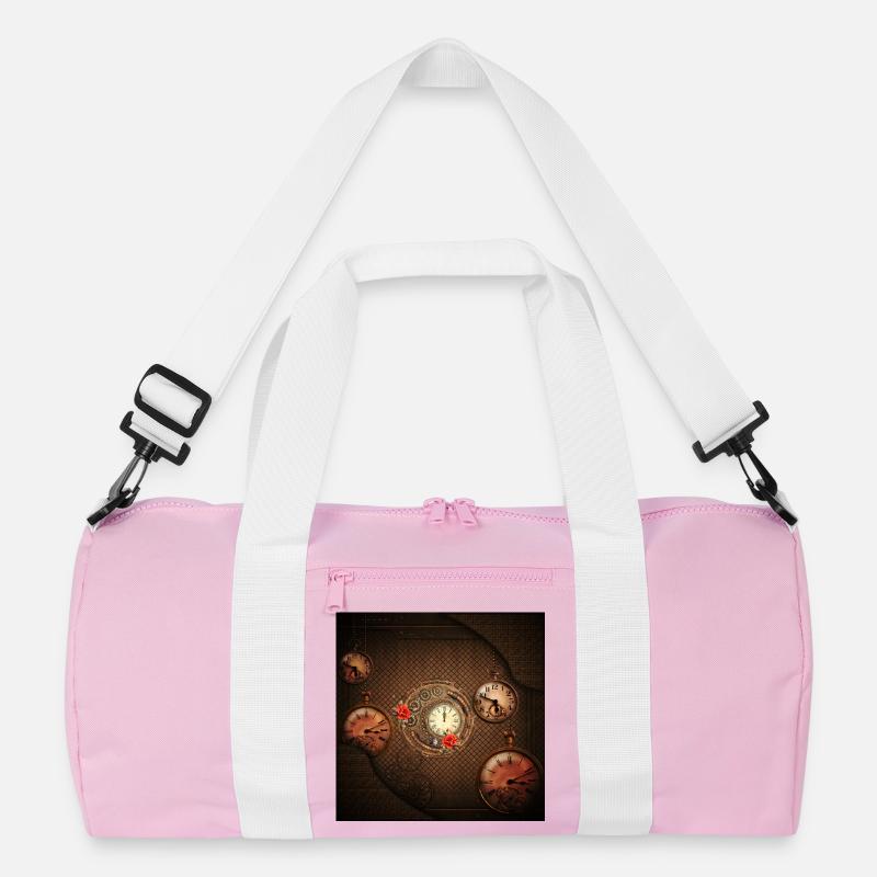 Wunderbare Steampunk-Uhr - Recycelte Duffel Bag - Rosa/Weiß