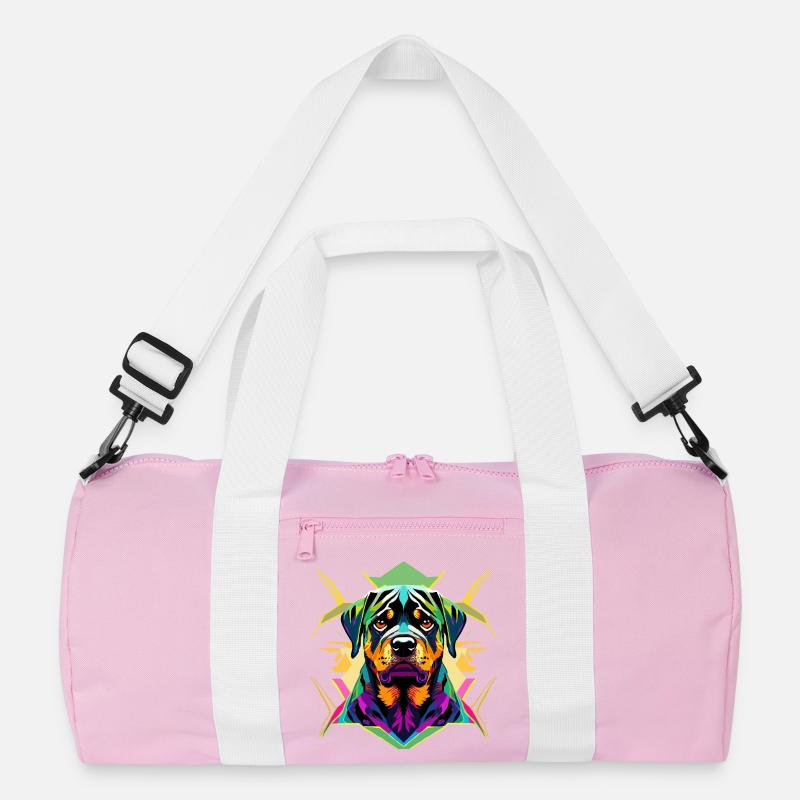 Farbintensiver Rottweiler mit geometrischem Design - Recycelte Duffel Bag - Rosa/Weiß