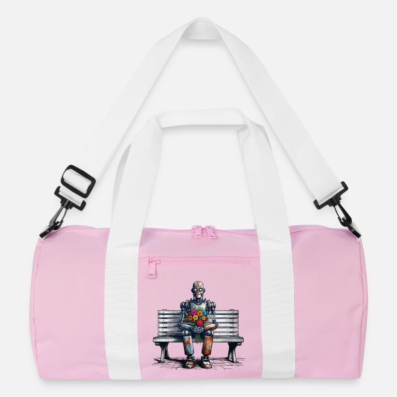 Robot Bench Flowers Robot Love Rusty Art Recycled Duffel Bag