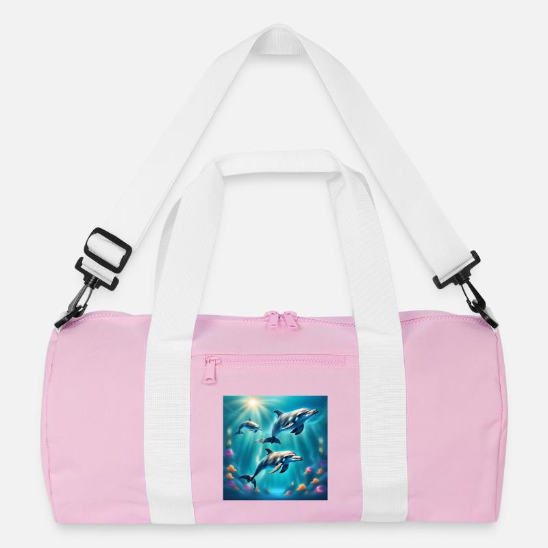 Dolphin poster, dolphins, seabed - Recycled Duffel Bag - pink/white