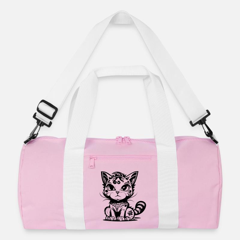 Niedliche sitzende Manga Comic Katze - Recycelte Duffel Bag - Rosa/Weiß