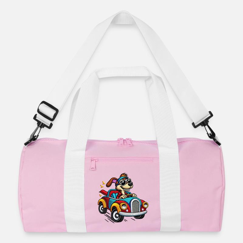 Schneller Welpe im Bunten Auto Tee - Recycelte Duffel Bag - Rosa/Weiß
