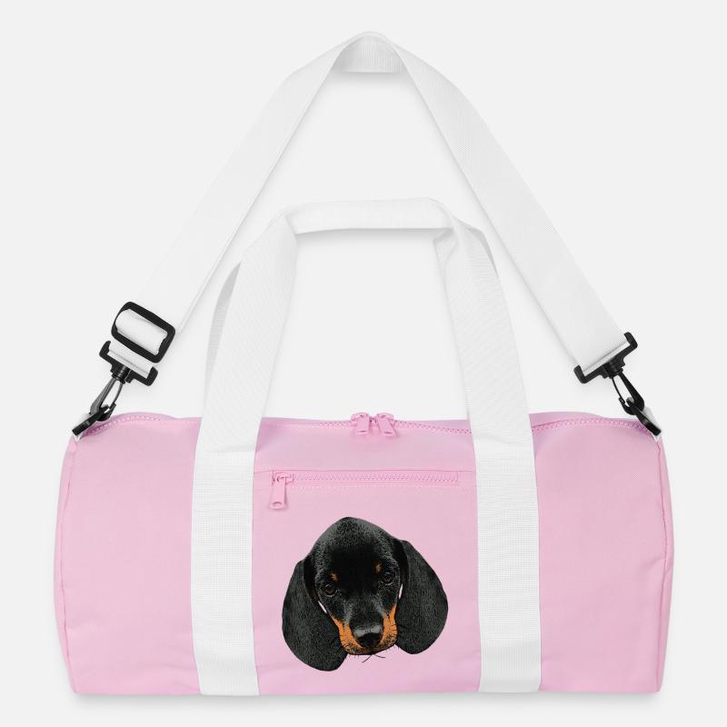 Hunde mädchen, Dackel welpe Kopf - Recycelte Duffel Bag - Rosa/Weiß