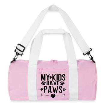 My Kids Have Paws – Dog Parent Statement Design - Recycelte Duffel Bag - Rosa/Weiß - Vorne