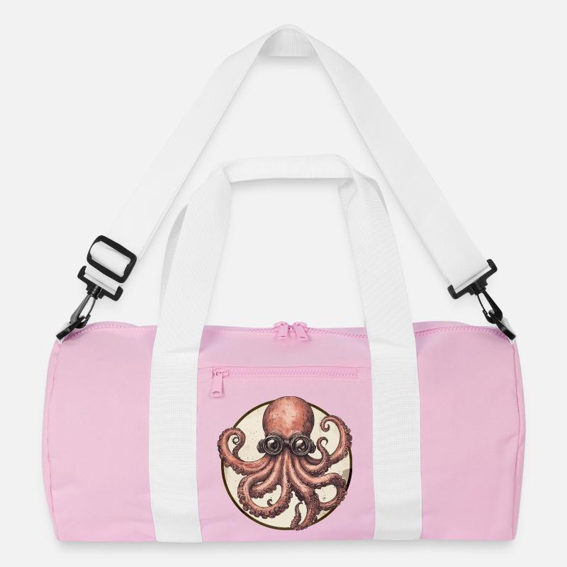 Tintenfisch mit Brille – Tiefseestil trifft Coolne - Recycelte Duffel Bag - Rosa/Weiß