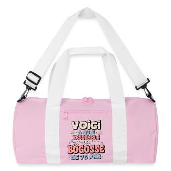 76th Birthday Humor Design - Recycled Duffel Bag - pink/white - Front