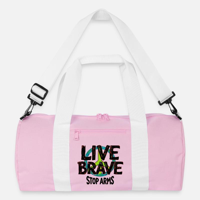 LIVE BRAVE – STOP ARMS gegen Krieg und Gewalt - Recycelte Duffel Bag - Rosa/Weiß