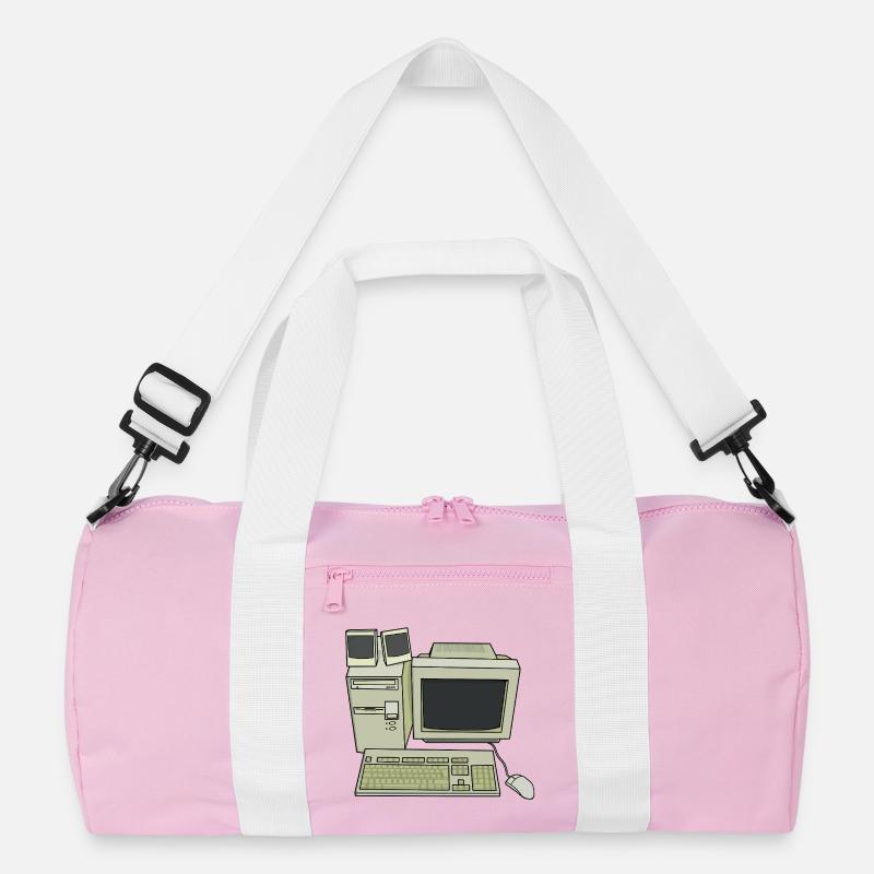 Retro Computer Desk Einrichtung - Recycelte Duffel Bag - Rosa/Weiß