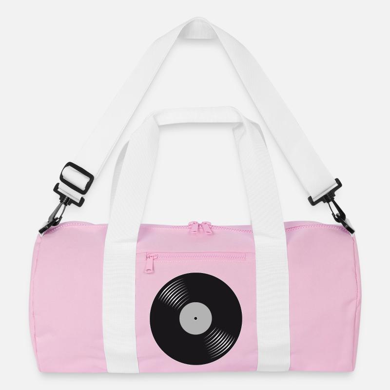 Stylized Black Vinyl Record Recycled Duffel Bag