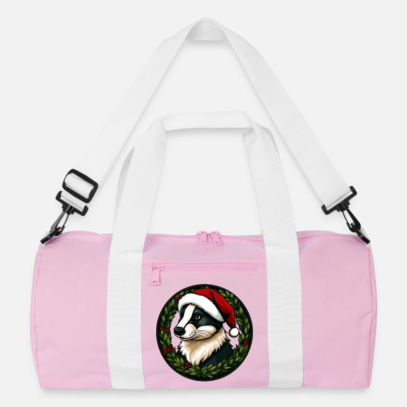 Weihnachten Dachse - Recycelte Duffel Bag - Rosa/Weiß