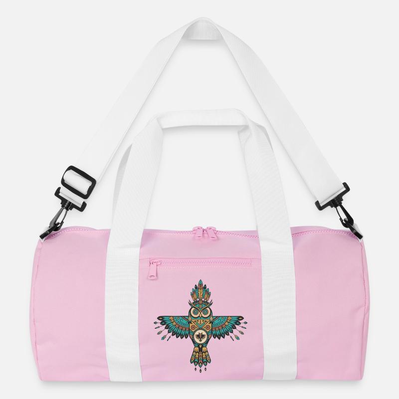 Tribal Eule – Spiritueller Wächter - Recycelte Duffel Bag - Rosa/Weiß