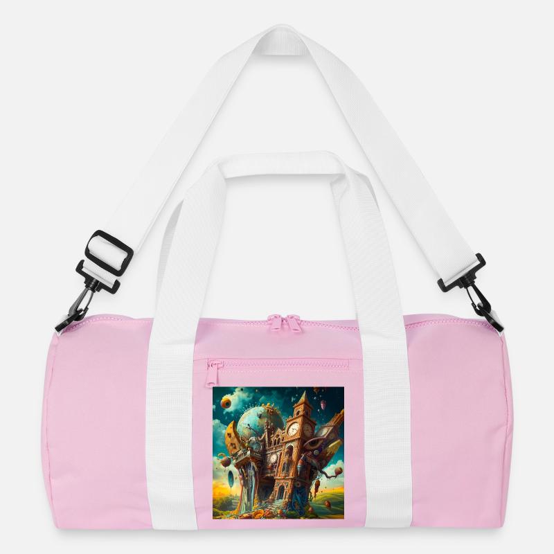 Surreal clock tower and globe Recycled Duffel Bag
