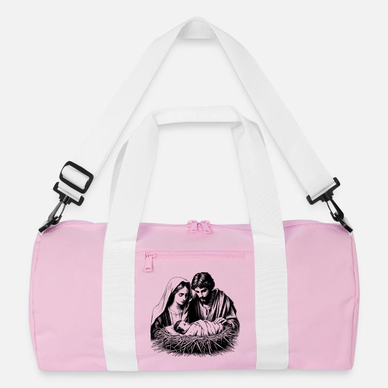 Weihnachtskrippe mit der Sagrada Familia - Recycelte Duffel Bag - Rosa/Weiß