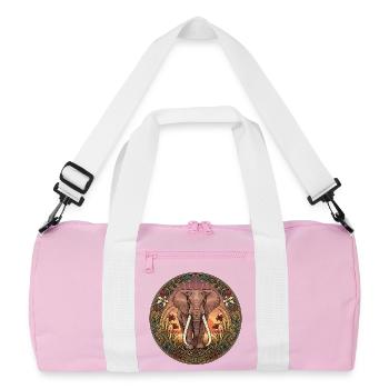 Elephant portrait in a circle of flowers - Recycled Duffel Bag - pink/white - Front