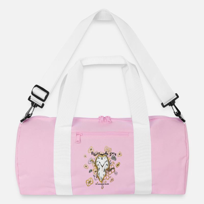 Schmelzende Uhr mit Zahnrädern - Recycelte Duffel Bag - Rosa/Weiß