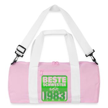 Schwester 1983 - Recycelte Duffel Bag - Rosa/Weiß - Vorne