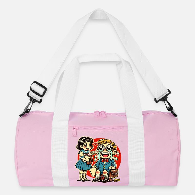 Retro Schulkinder mit Herz Hintergrund Recycelte Duffel Bag