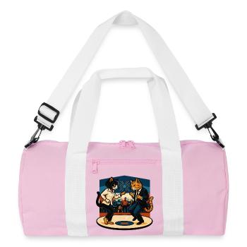 Two Retro Cats Dancing – Vintage Style - Recycled Duffel Bag - pink/white - Front