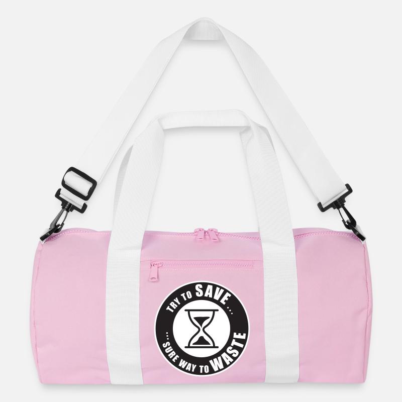 Zeit ist Geld – Sanduhr Warnung - Recycelte Duffel Bag - Rosa/Weiß