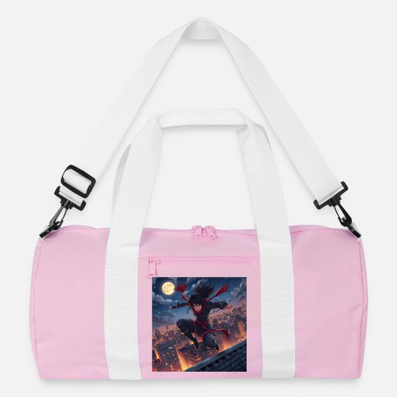 Moonlit night jump over rooftops Recycled Duffel Bag