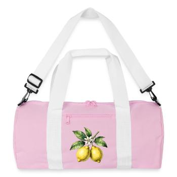 Botanical Lemon Trees Watercolor - Recycled Duffel Bag - pink/white - Front