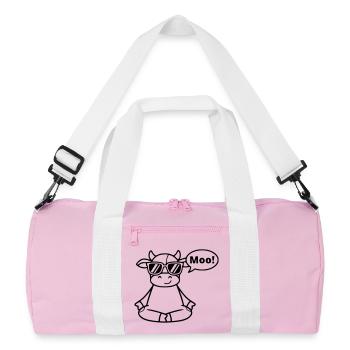 Yoga Cow Meditation Moo Comic Vector - Recycled Duffel Bag - pink/white - Front