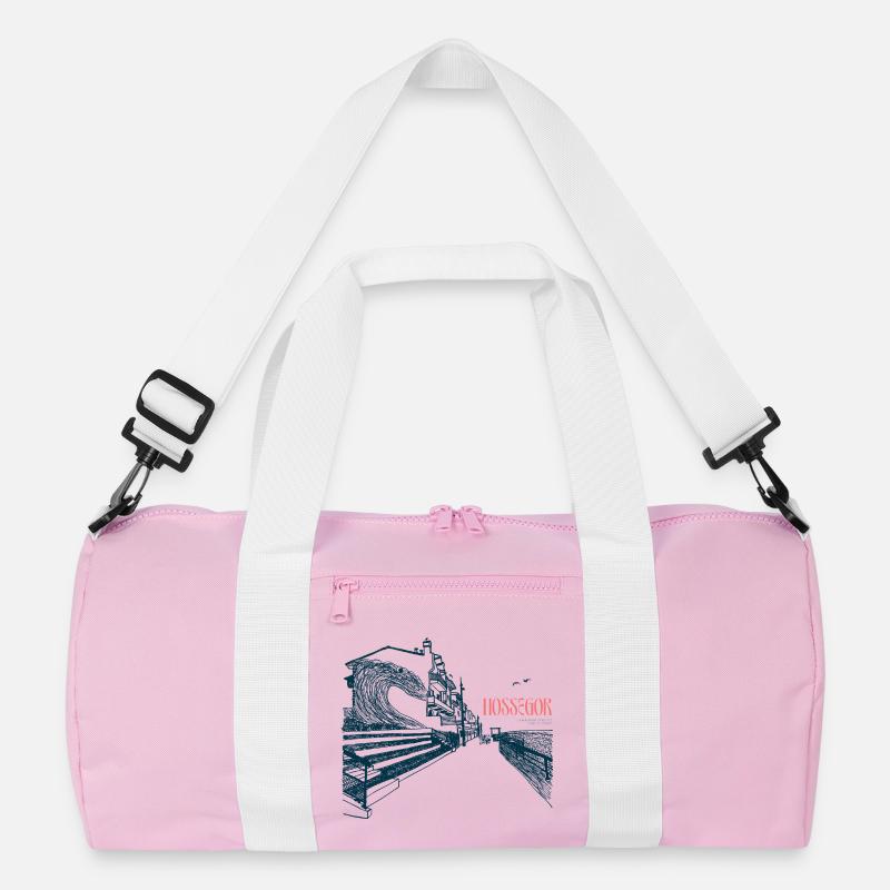 Hossegor Atlantikküste – Handgezeichnete Welle - Recycelte Duffel Bag - Rosa/Weiß