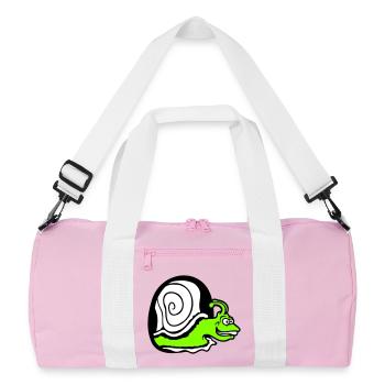 snail peeks hole wall mouse hole funny silly - Recycled Duffel Bag - pink/white - Front