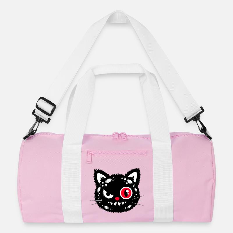 Schwarze Katze mit rotem Auge - Recycelte Duffel Bag - Rosa/Weiß