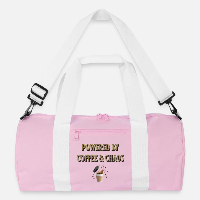 powered by coffee and chaos - Recycelte Duffel Bag - Rosa/Weiß
