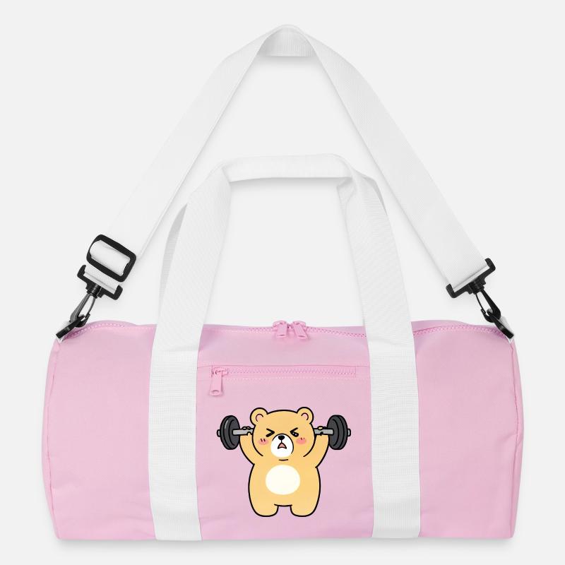 Kawaii Bär hebt Gewichte - Recycelte Duffel Bag - Rosa/Weiß