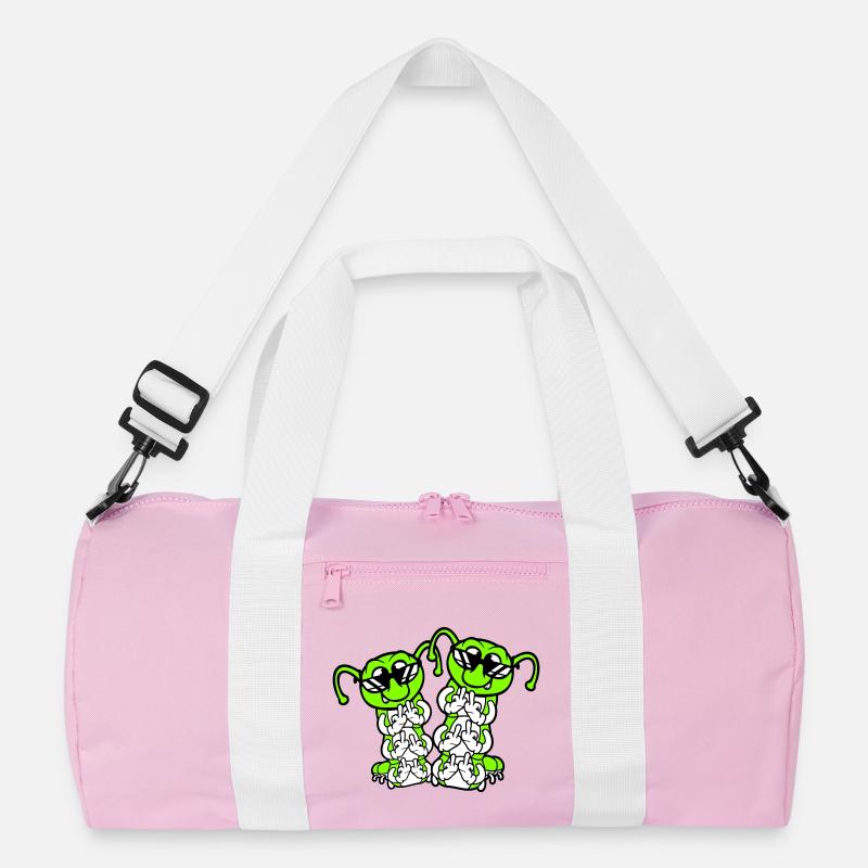 2 Raupe Mittelfinger Beleidigung Sonnenbrille Team - Recycelte Duffel Bag - Rosa/Weiß