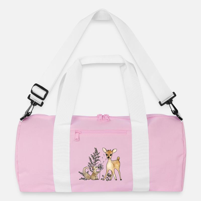 Reh_und_Eichhoernchen - Recycelte Duffel Bag - Rosa/Weiß