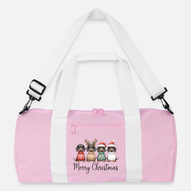 Vier Dackel, Dachshunde in Weihnachtspullover Recycelte Duffel Bag
