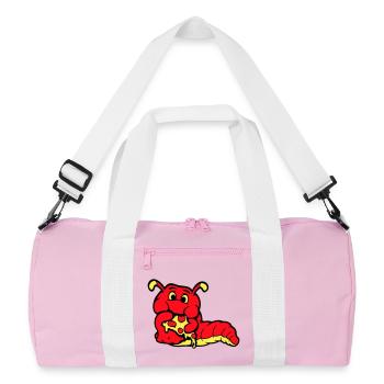 Caterpillar Worm Happy Eating Pizza Salami Fast Food - Recycled Duffel Bag - pink/white - Front