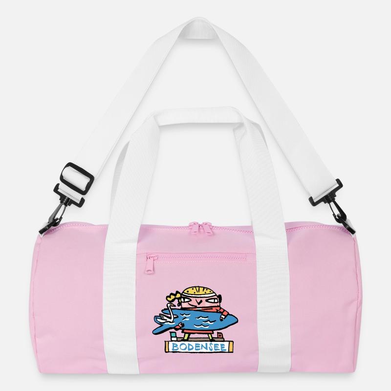 Bodensee Surfer Cartoon - Recycelte Duffel Bag - Rosa/Weiß