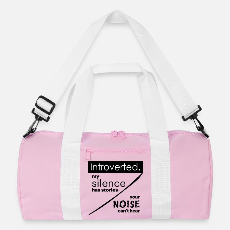 Introvertiert. Stille – Lärm. - Recycelte Duffel Bag - Rosa/Weiß