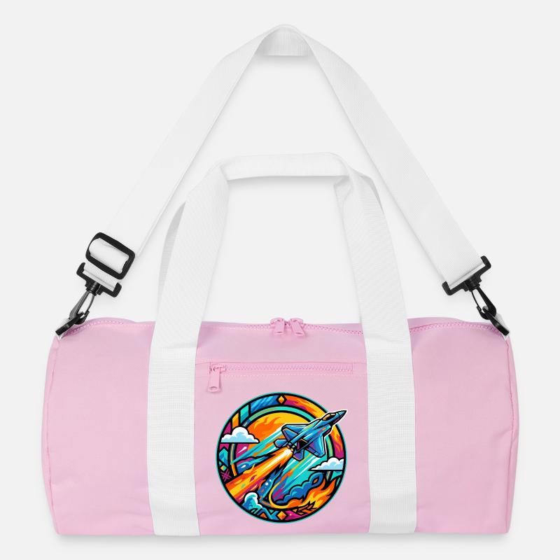 Neon Nozzles Jet in Fire Circle Retro Space Rocket Recycled Duffel Bag
