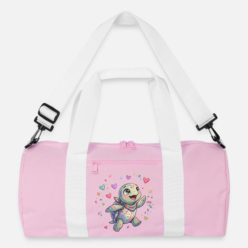 Rainbow Turtle with Heart Patterns Recycled Duffel Bag