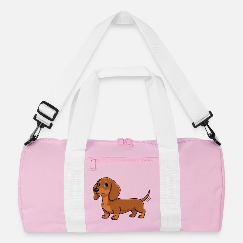 Teckel_puppy_bruin - Recycelte Duffel Bag - Rosa/Weiß