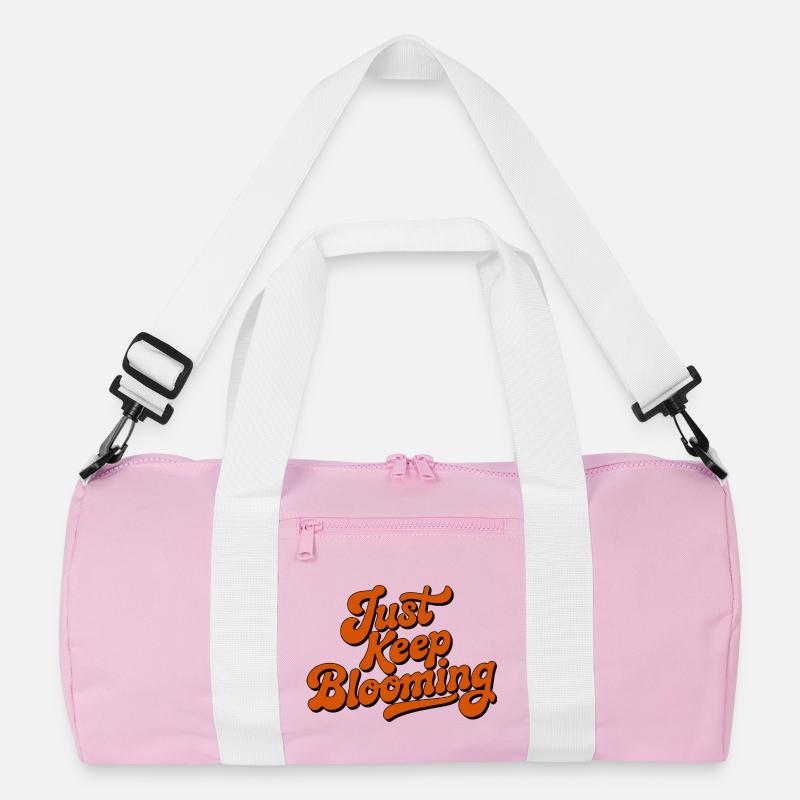Bleib einfach weiter blühende Blumenschrift - Recycelte Duffel Bag - Rosa/Weiß