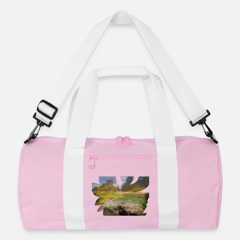 Ein Fluss-Delta brennt in Farben - Recycelte Duffel Bag - Rosa/Weiß