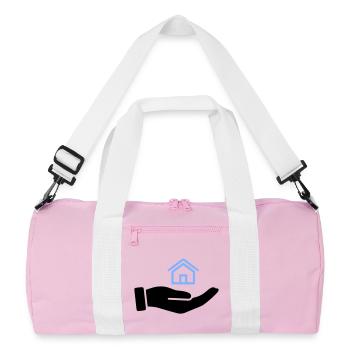 Hand hält Haus Immobilie - Recycelte Duffel Bag - Rosa/Weiß - Vorne